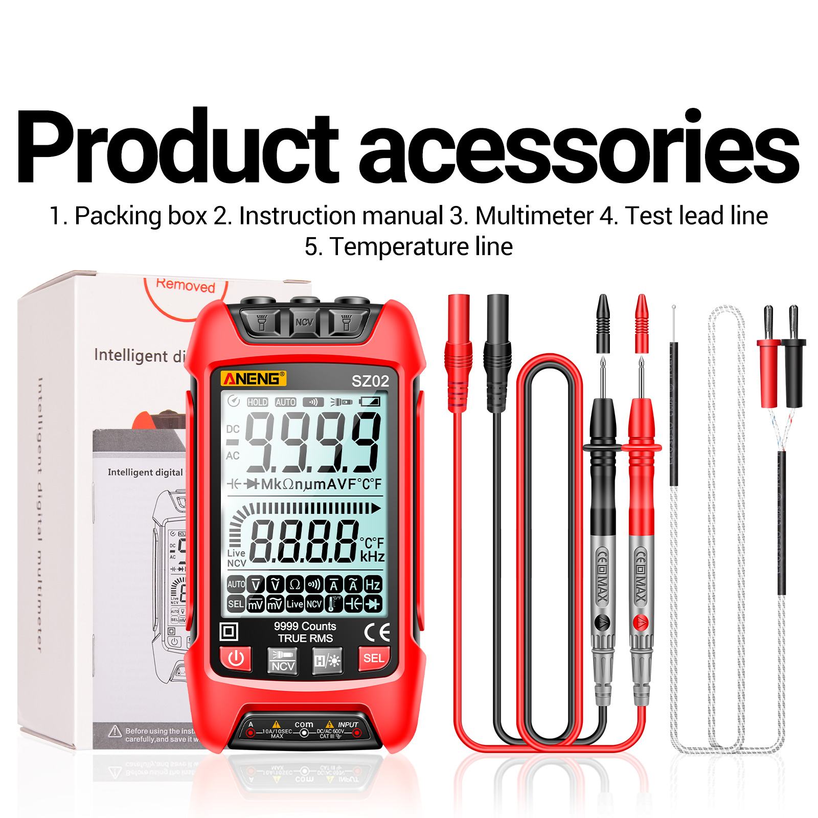 ANENG SZ02 Smart Digital Multimeter 9999 Counts NCV Universal Meter Handheld Tester AC/DC Voltmeter Ammeter with Backlight