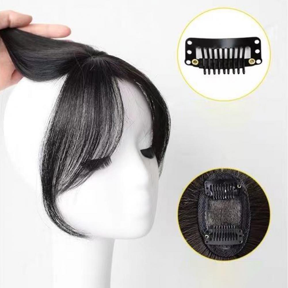 Natural Clip-in Women Bangs Wispy 3D French Bangs Forehead Hair Extensions Black Brown Side Bangs Fringe Wig Hairpieces smile