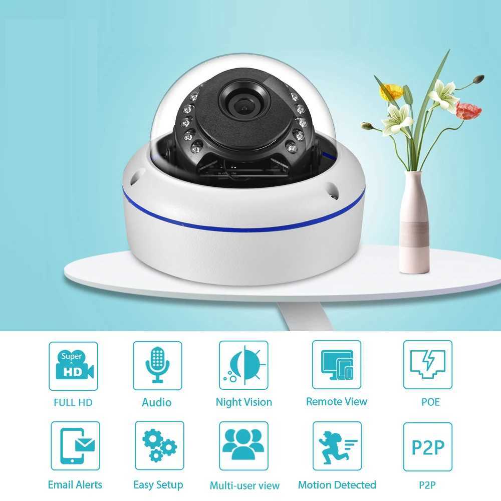 IP Cameras AZISHN 2.8mm Wide Angle POE Vandalproof H.265 5MP 4MP 3MP 2MP Audio IP Camera Waterproof Dome P2P 15IR For CCTV Surveillance Kit 24413
