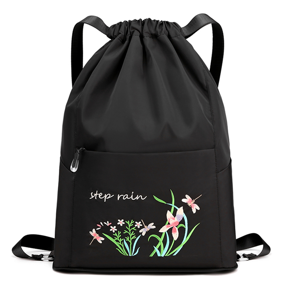 with Embroidered Women Backpack Zipper Pocket Floral Print Backpack Waterproof Large Cinch Bag Multifunctional Sports Gym Bag smile