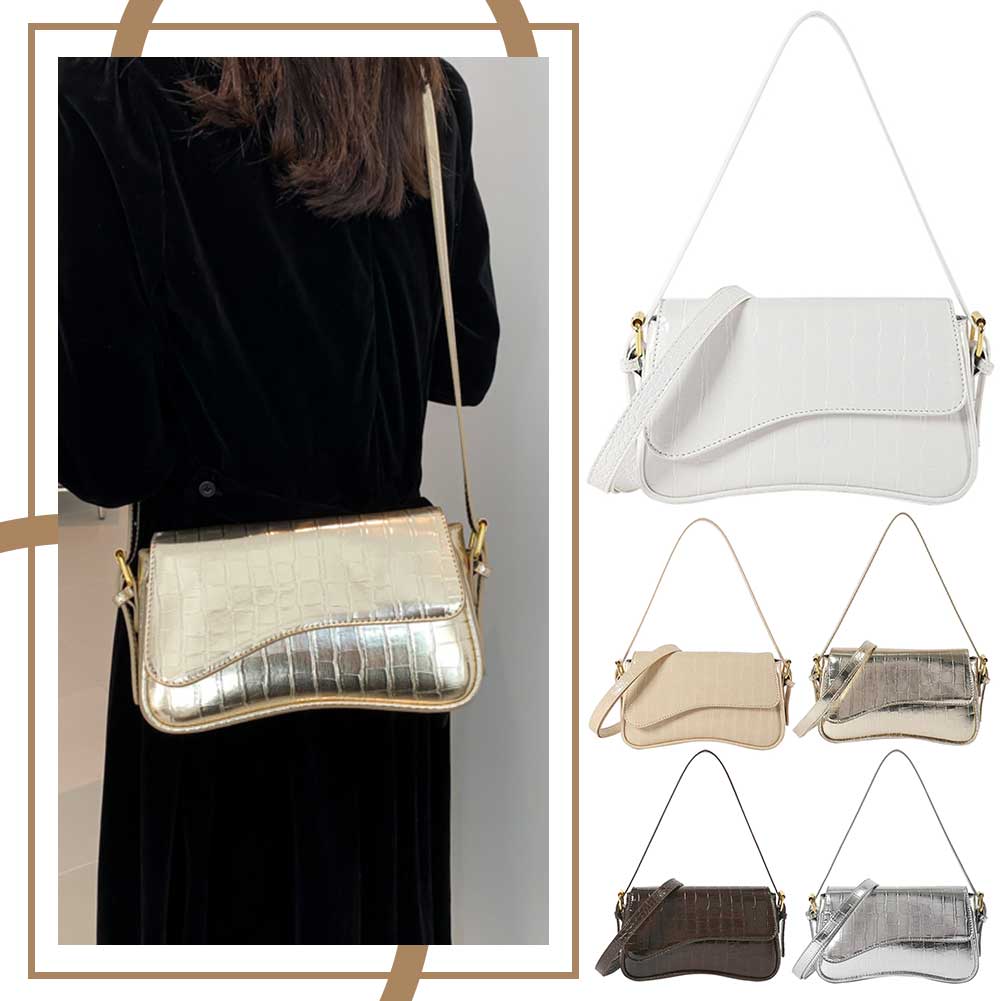 Women Classic Shoulder Bag Simple Style PU Fashion Bag Adjustable Strap Small Leather Purses Stone Pattern Everyday Shoulder Bag