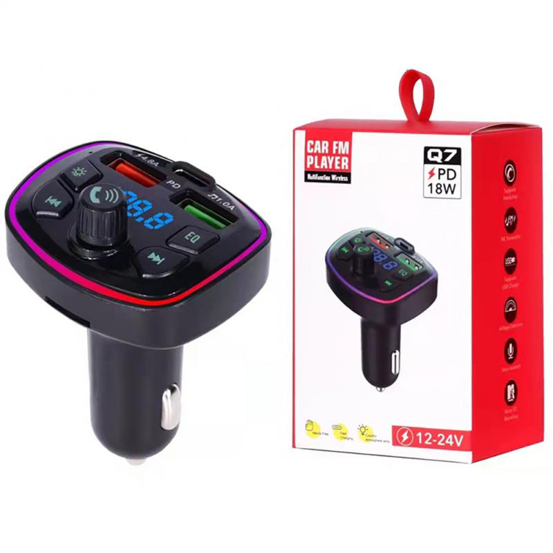 Bluetooth 5.0 Charger Atuo FM Transmitter PD 18W ddmysmile Type-C Dual USB 4.2A Fast Charger LED Backlit Atmosphere Light Mp3 Player Smile