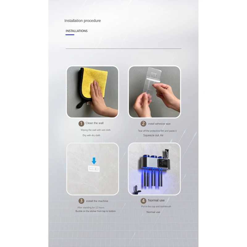 Toothbrush Sanitizer Toothbrush Sanitizers Bathroomtoothbrush Holder Wall Mounted No Drilling Required With 6 Slot Smart Toothbrush Organizer Durable 