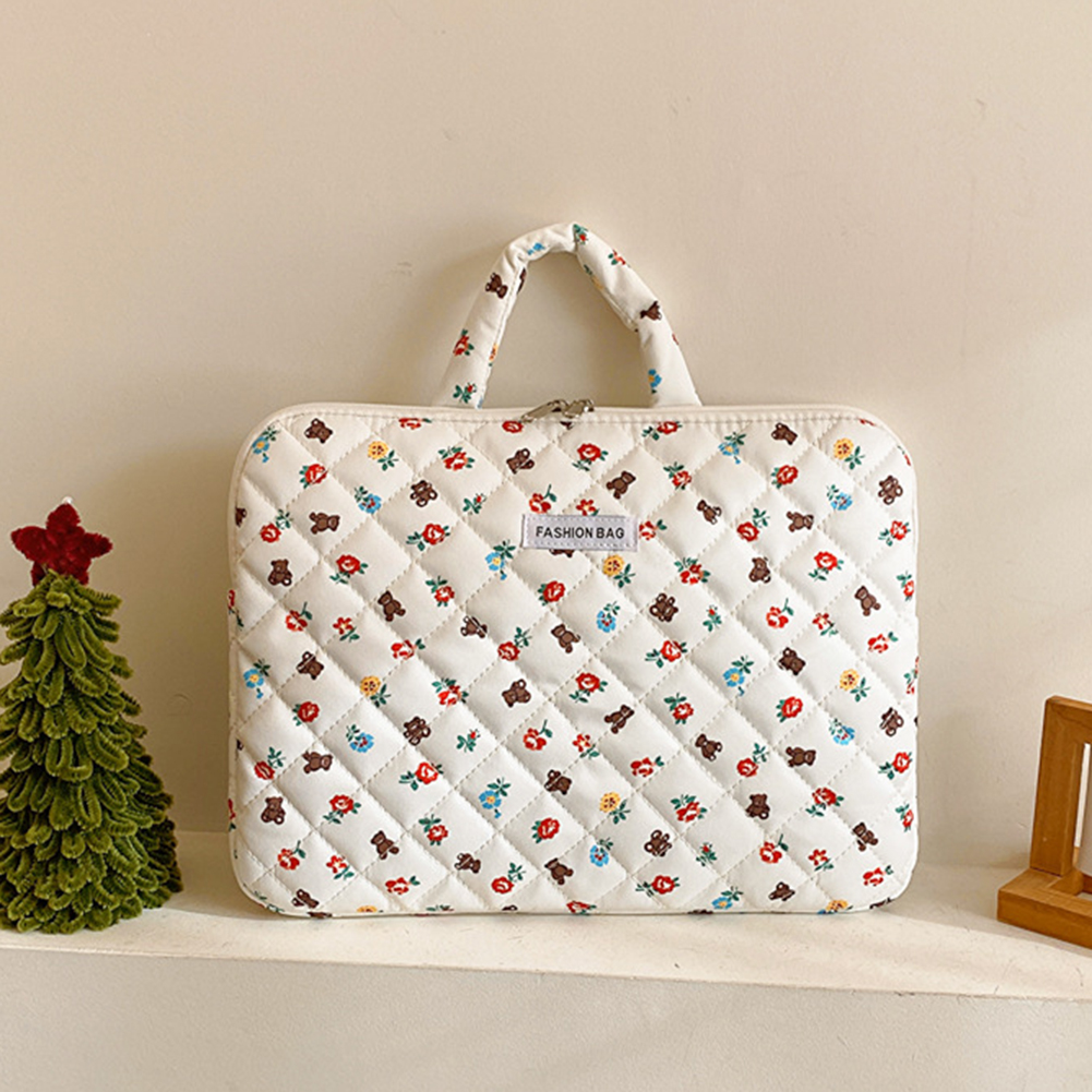 Flowers Bear Cute Laptop And Bag with Handle Travel Messenger Briefcase Fluffy Padded Laptop Sleeve Bag Fits 13 15 Inch Notebook smile