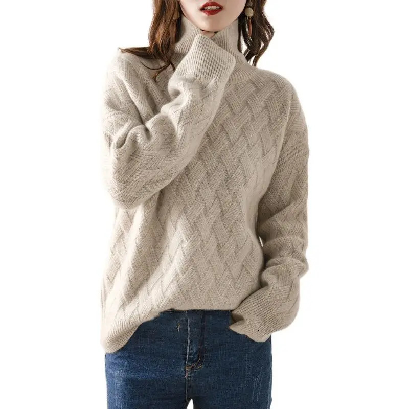 Womens Loose Sweater Winter Casual Chic Cashmere Oversized Thick Sweater Pulled Womens Long Sleeve S-3XL 241113