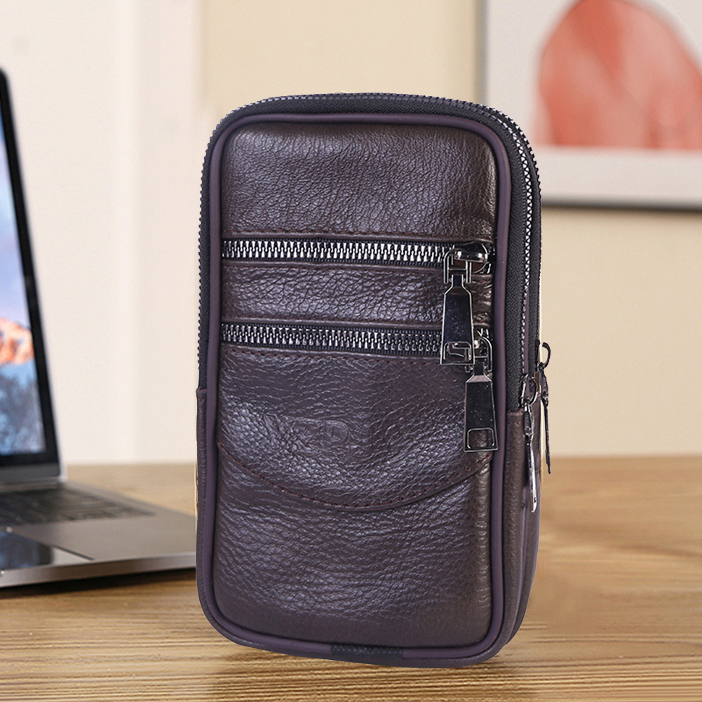 Small Vintage Men Purse Pure Color Bag Vintage Men Casual Cowhide Leather Solid Color Mini Waist Packs Belt Coin Purse smile