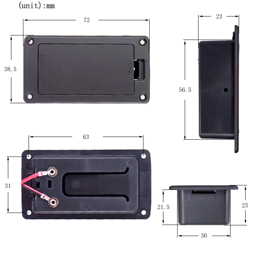 9V Guitar Pickup Battery Box Battery Holder Case Cover with Cable Contacts Parts Lightweight Portable Music Elements