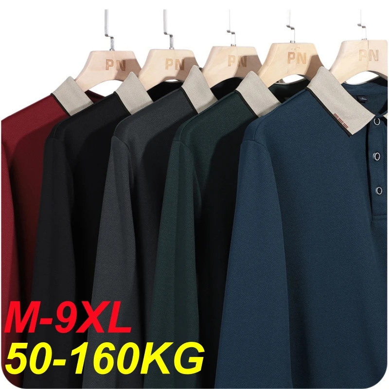Plus Size 7XL 8XL 9XL Autumn Long Sleeve Business Polo Shirt Men Breathable Casual Gym Jogging Golf Hiking Loose Big Polo Shirt 241113