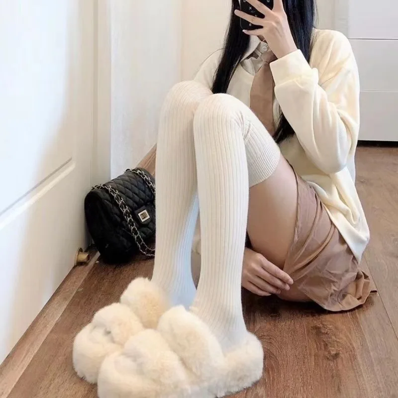 Stockings Autumn Winter Solid Color Thigh High Medias Over The Knee Cute Lolita Socks Woman Girls Thick Warm Stockings Long Leg