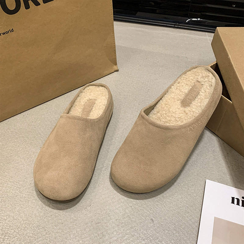 Fashionable Baotou Slippers for Women 2024 New Thickened Backless Hairy Shoes