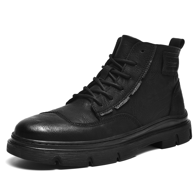 Brand Italian Leather Thick Soled Work Boots Fashionable New Winter Men's High Top Shoes Wear-resistant Soles f2c6