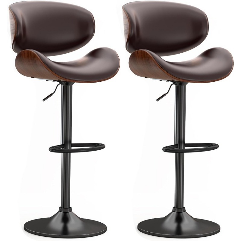 Swivel Stools Set of 2 for Kitchen Counter Adjustable Bentwood Barstools Modern PU Leather Upholstered Bar Chair