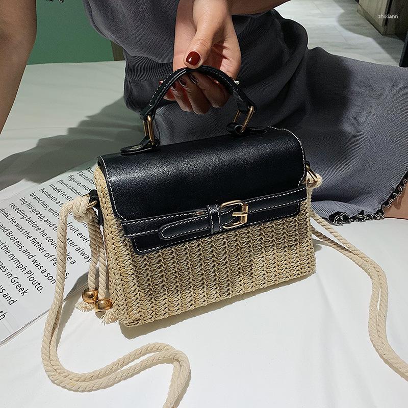2025S designer Designer Handbags: Patchwork Crossbody Bag Fashionable Straw Handbags Women Stylish PU Leather Accent Lightweight Texture Beach Bag for