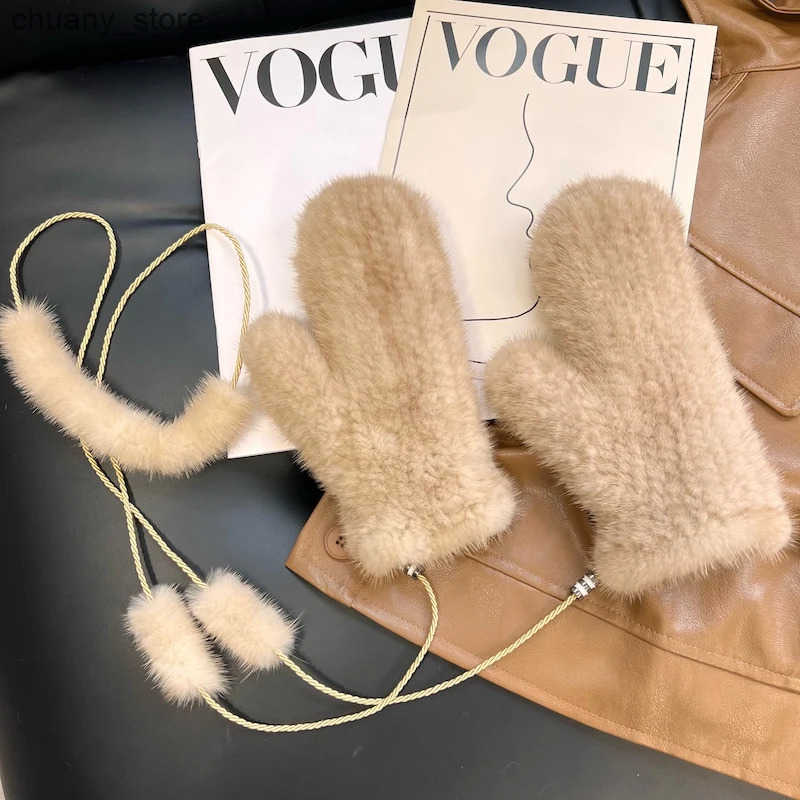 Fingerless Winter Real Fashion Soft Warm %Natural Mink Lady Good Elastic Genuine Gloves Knitted Fur Glove z250213