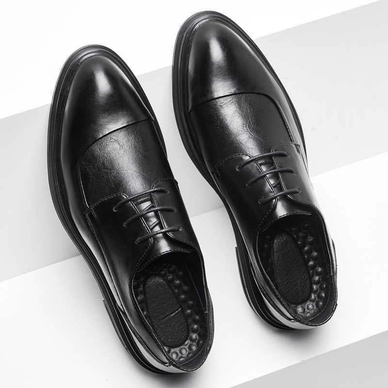 Men Dress Shoes New Mens Pointed Leather Casual Shoes Korean Fashion Dress Business Leather Shoes Mens Wedding Shoes 241009