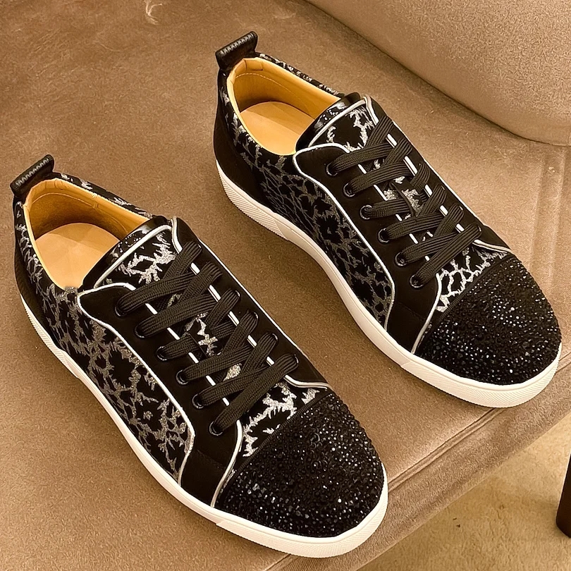 Designer Men's with Red Soles Low Cut Rhie Leopard Personalized Print Breathable Casual Board Shoes