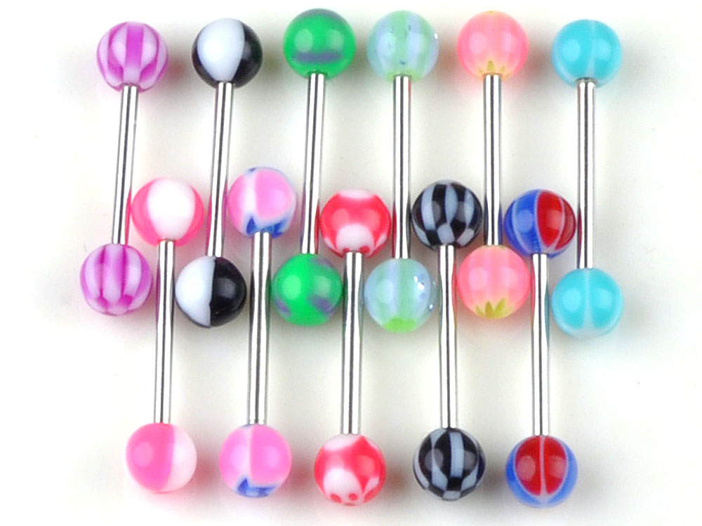 Wholesale 20 PCS/Lot Mix Color Women Tongue Rings Acrylic Ball Screw-fit Back Piercing Industrial Barbell Sexy Body Jewelry