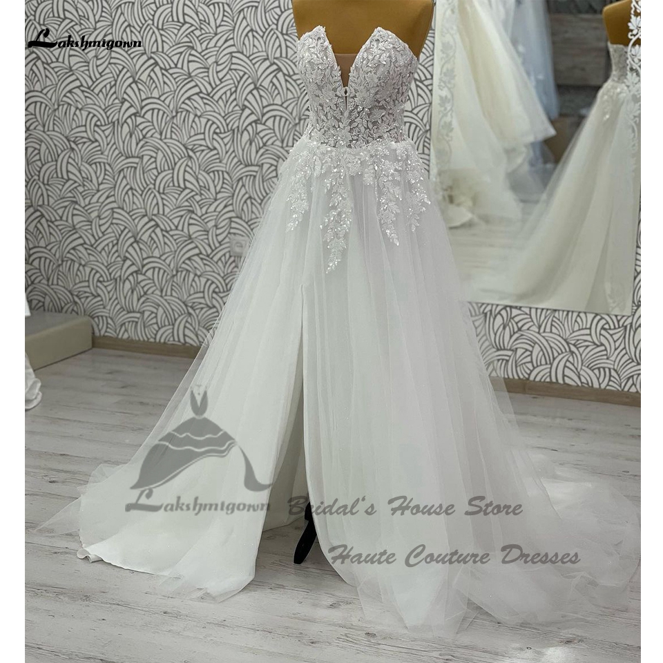 A Line Classic Lakshmigown Beach Wedding Dresses Side Split 2024 Vestidos ddmysmile Civil Women Bridal Gowns Beading Lace Appliques Smile