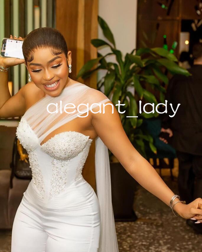 Sweetheart Corset Jumpsuit Wedding Dresses Luxury Pearls Lace-up Top Aso Ebi Customsized Bridal Gown Outfit Pant Suit