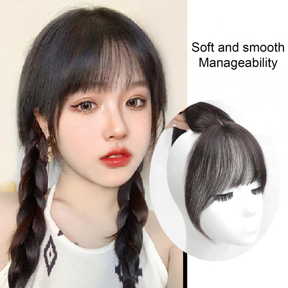 Wispy Clip-in Bangs Women Natural 3D French Bangs Forehead Hair Extensions Black Brown Curved Air Bangs Fringe Wig Hairpieces smile