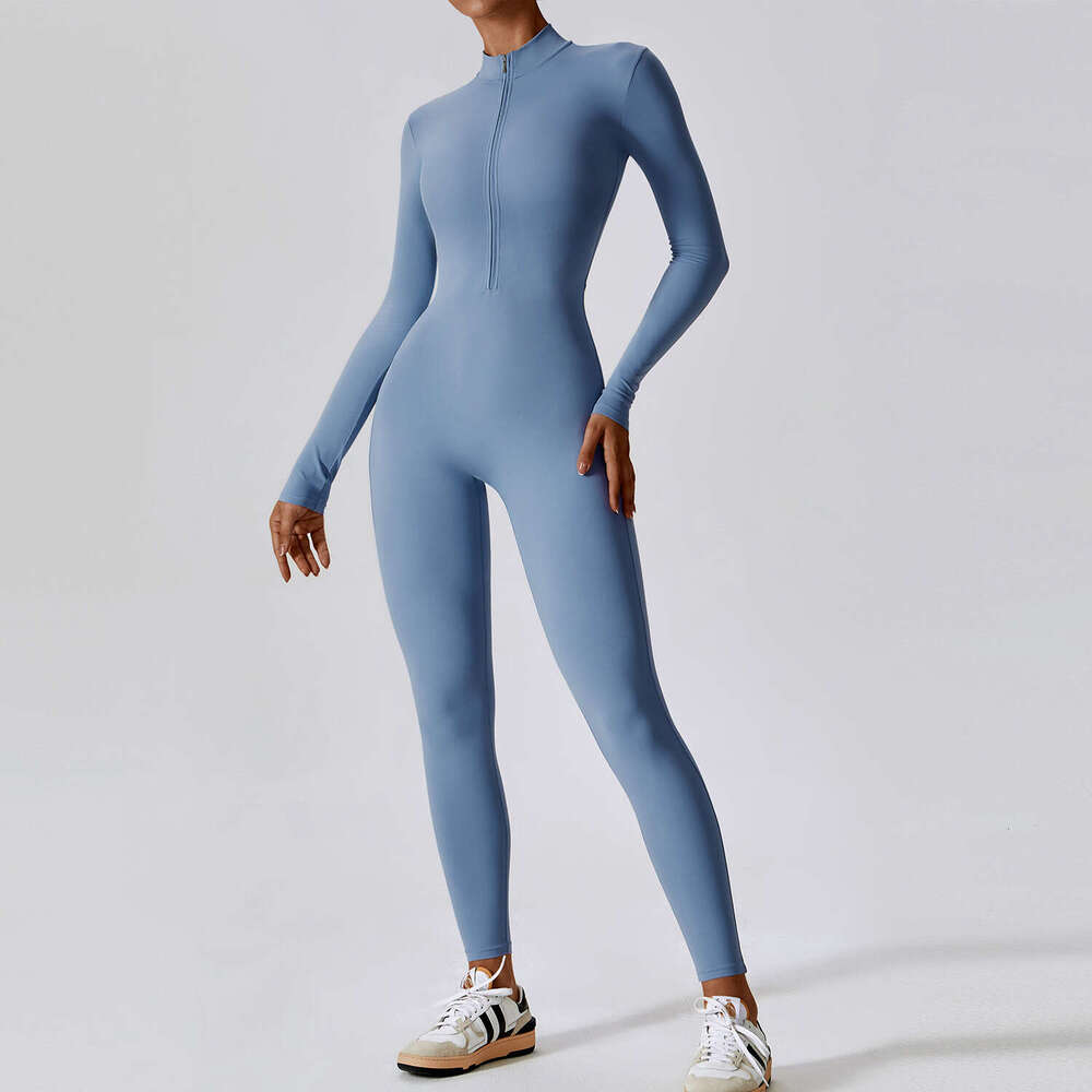 Yoga Boilersuit Long Sleeved Women's Sportswear Gym Zipper Jumpsuits Workout High-Intensity Fiess One-Piece Skin-Tight Garment B4