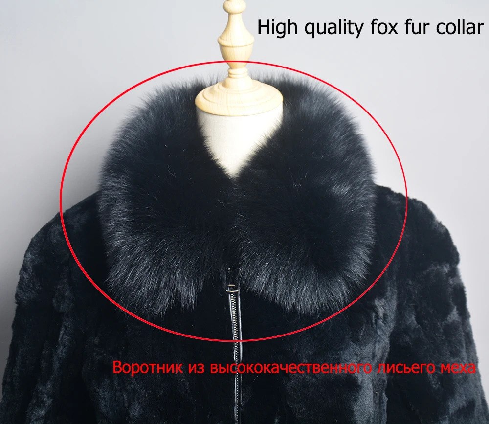 Women Winter Thick Natural Real Rex Rabbit Fur Coat Lady Warm Quality 100% Genuine Jacket With Fox Collar 241113