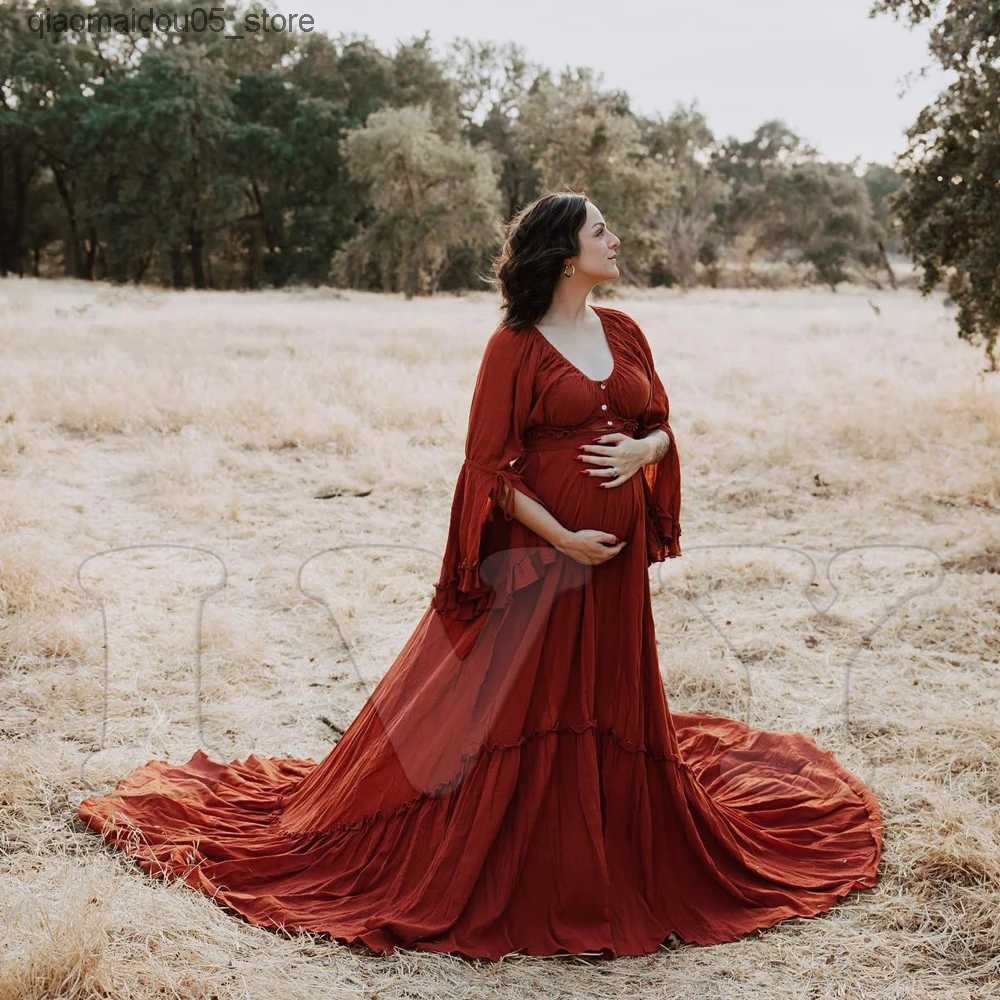 Maternity Dresses Pregnant Women Photography Bohemian Dress Pregnant Women Clothing Baby Shower Photo Shooting Dress Prop Accessories Q240413