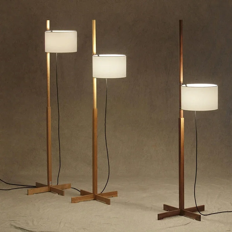 Nordic Wabi Sabi Solid Wood Fabric Shade Led Floor Lamp Living Room Bedroom Bedside Lamp Home Decor Sofa Corner Standing Light