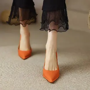 New Soft Leather Solid Candy Color Single Women's Simple New Pointed Toe Comfortable High-heeled Shoes Women e174