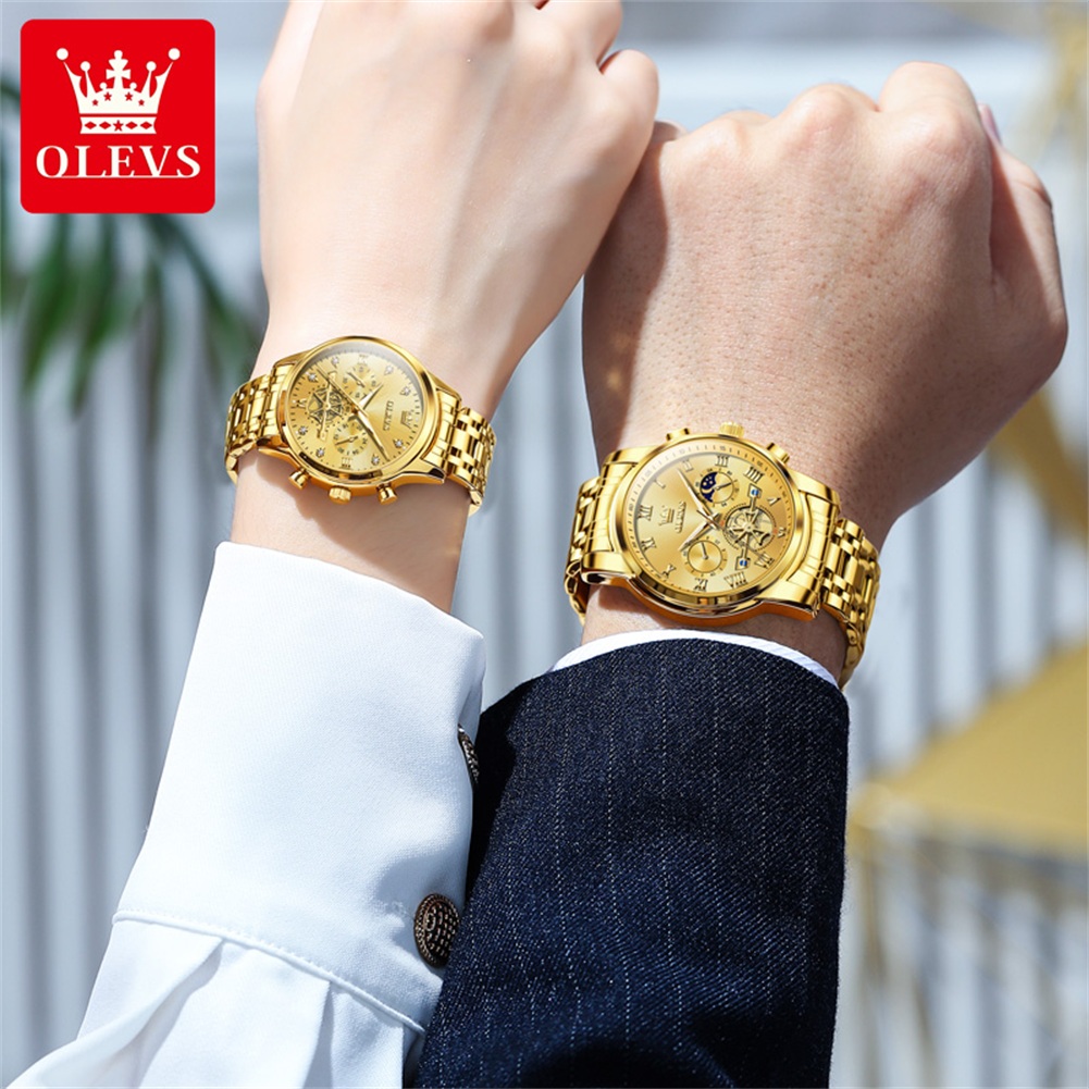 Brand ddmysmile OLEVS Top Quartz Couple Watch Waterproof Watch Lover Gift Nightglow Classic Date Week Clock His Or Her Set Watch Smile