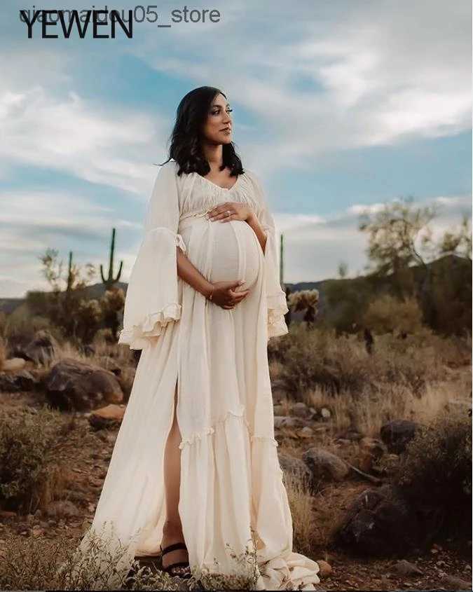 Maternity Dresses 2 pieces of Contton linen maternity dress for photo shooting photography dress baby shower set YEWEN YD211008 Q240413