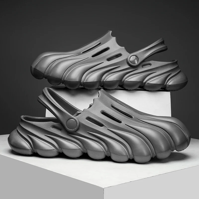 Litfun Casual Men's Slippers Summer Breathable Hollow Hole Shoes Flat Sandals EVA Outdoor Beach Cloud Slippers Home Bath Slides