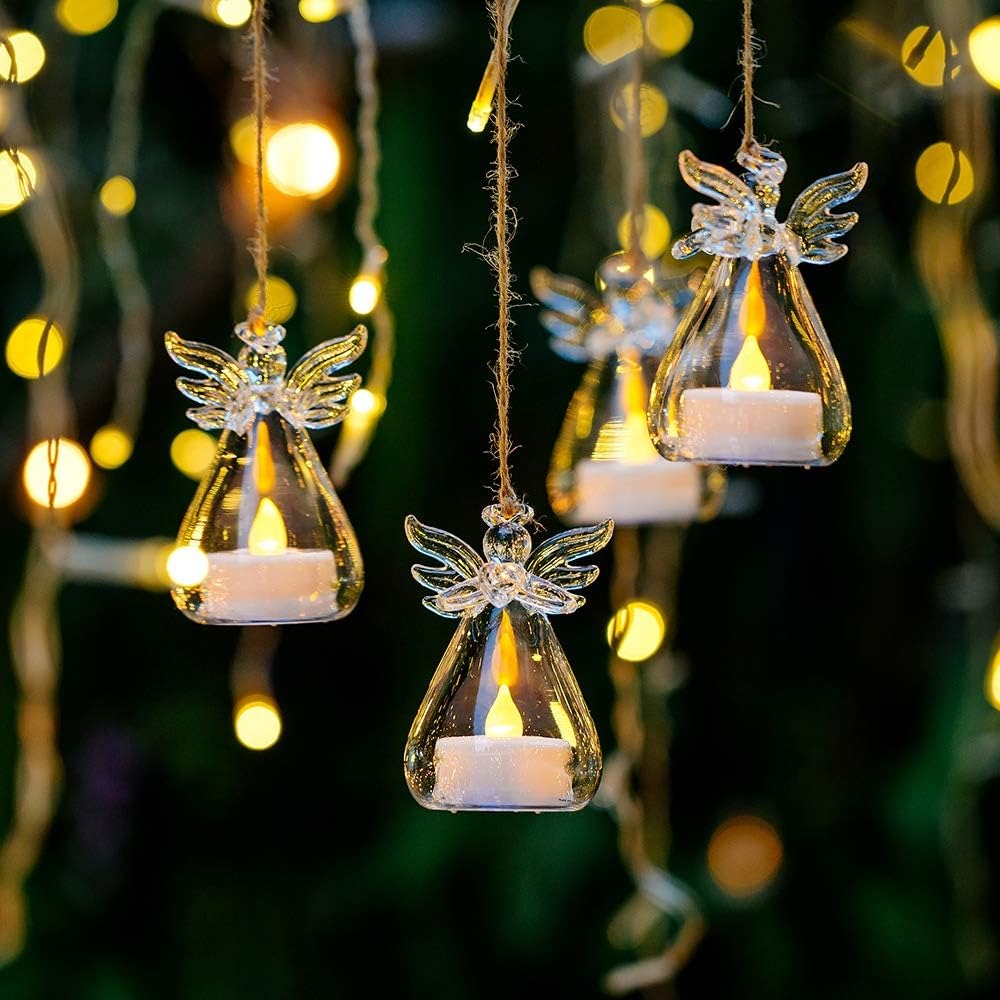 20 Hanging Glass Candle Holder Angel Candle Holder With LED Tea Light Candle Inside for Wedding Party Candlesticks for Candles
