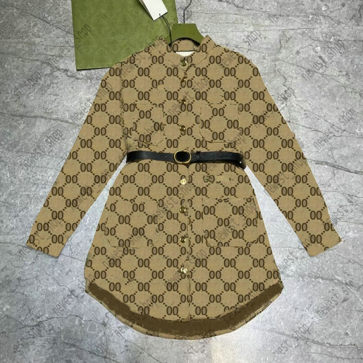 summer women's Blouses Shirts sashes Dresses designer luxury Women Double Jacquard Letter Dress Fashion with belt Casual Shirts Ladies loose oversize Clothing