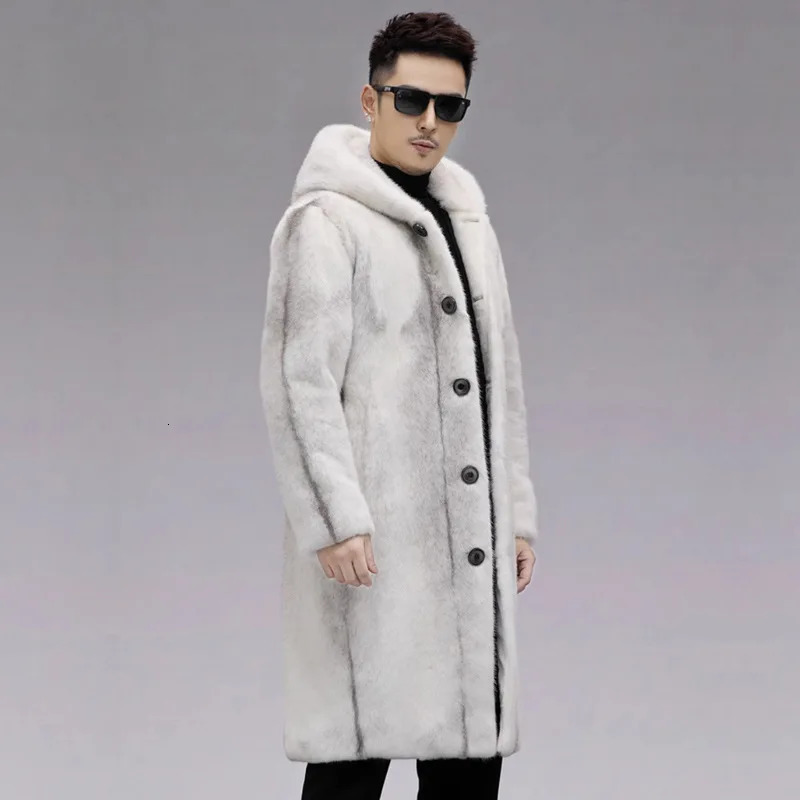 High quality winter warm artificial fur coat mens hoodie thick medium long fur coat jacket plus size single-layer mens clothing 241112