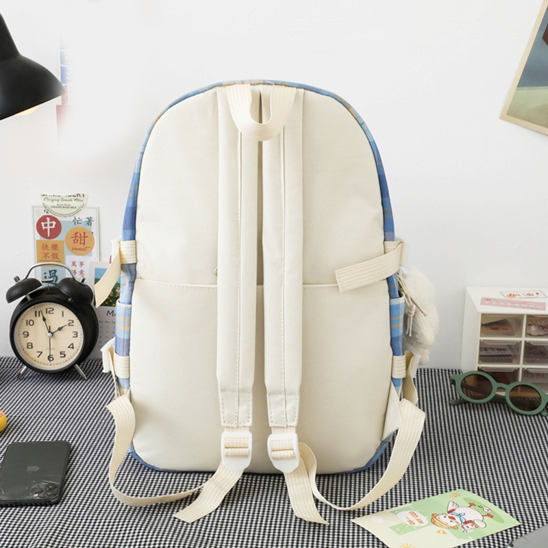 Plaid Backpack School 5Pcs ddmysmile Bookbags Handbag Shoulder Drawstring Bag Ddmysmile Pencil For C Smile