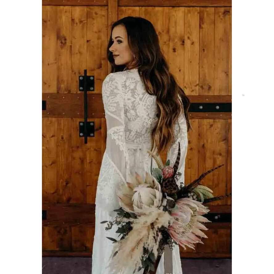 Lace Bohemian A E Dresses Long Sleeve Chiffon Or Length Side Split Beach Boho Wedding Dress Bridal Gowns Vestidos De Noiva