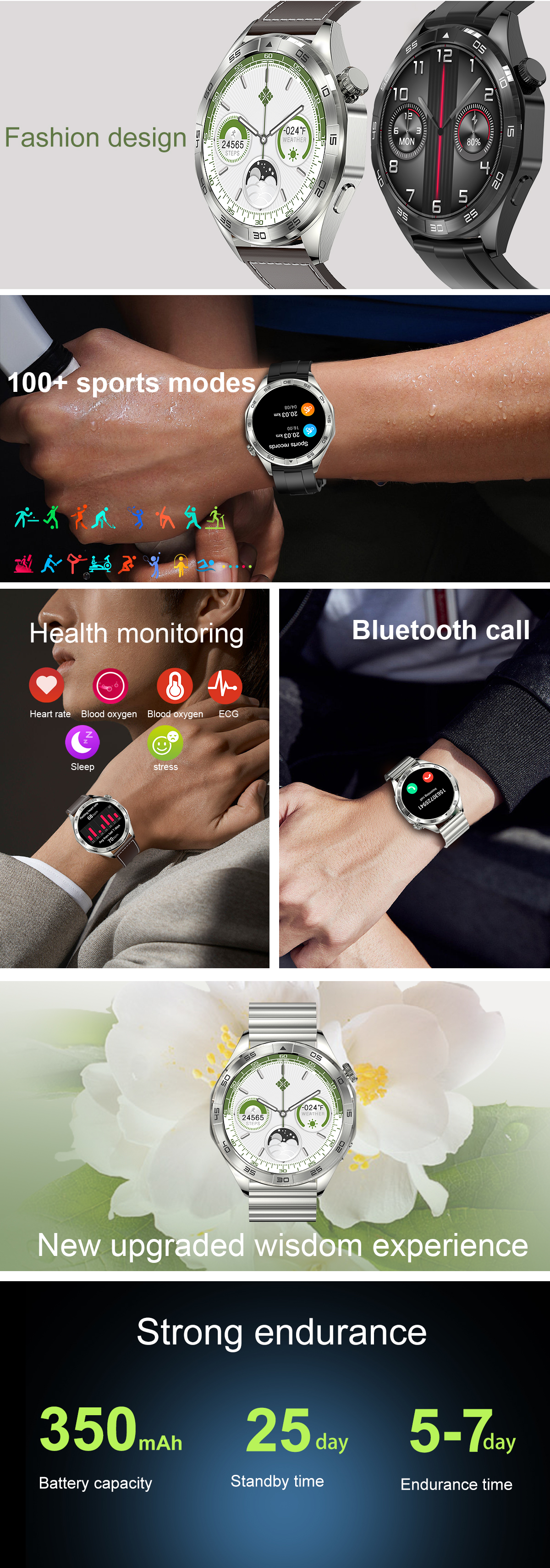 Bluetooth Dual 2024 Chip Calling Style Men's and Women's Smart Watch Bracelet Plays Bluetooth Music Bluetooth Smart Watch smile