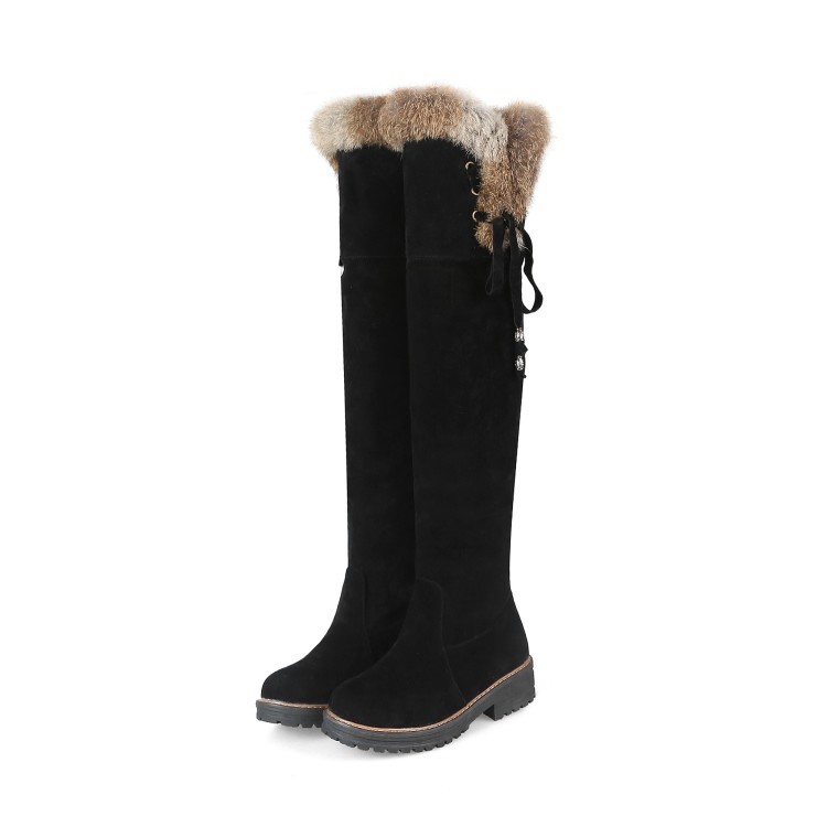 New Women's Boots with Velvet Over Knee Boots Cotton Boots Low Heel Boots