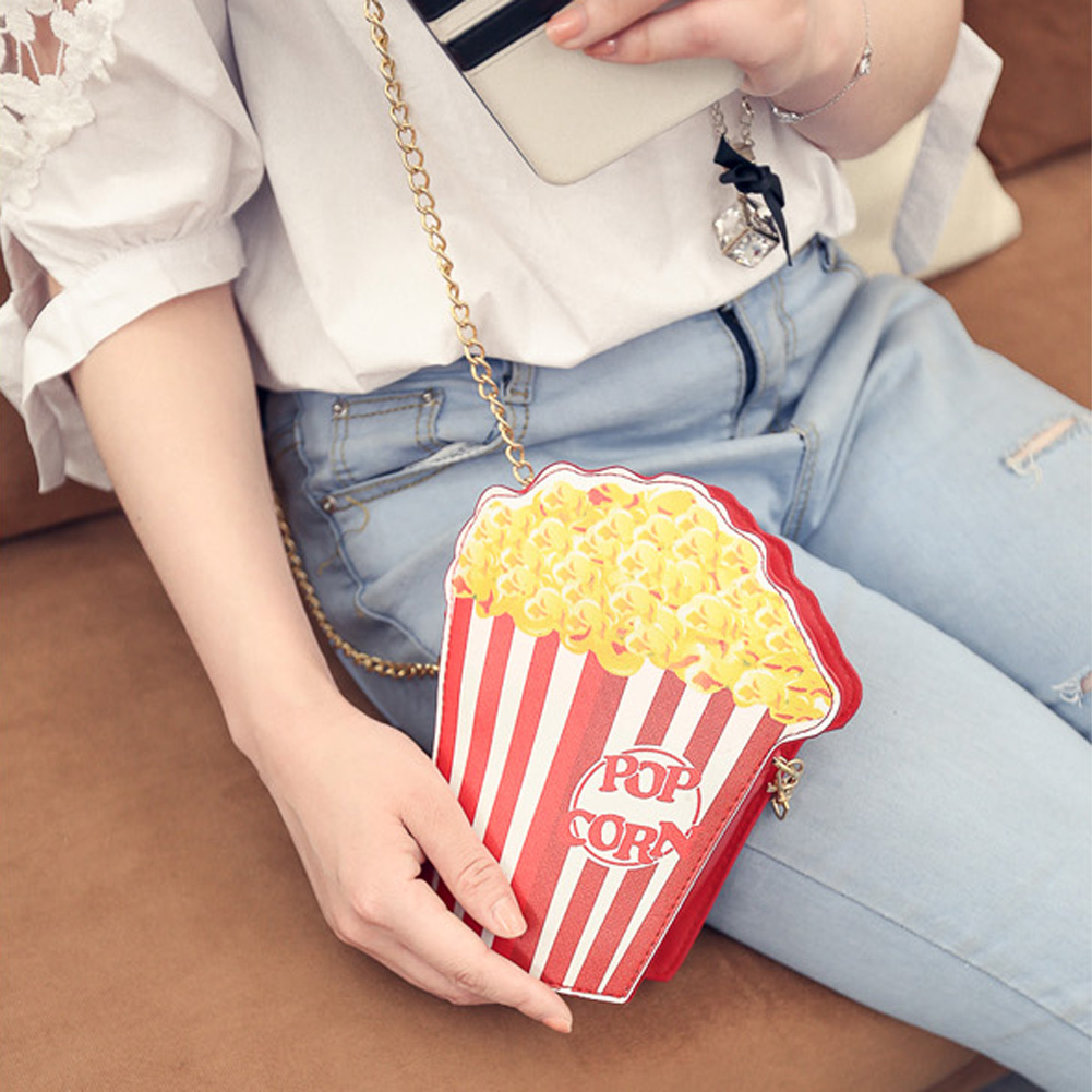Woman Hamburger Cupcake PU Chain Bag Popcorn Fries Crossbody Messenger Bags
