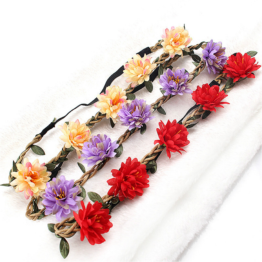 Bride Flower Crown Hairband Rope Wedding Floral Headband Garland Girl Wreath Elastic Hair Accessories Party Cosplay Headpiece smile