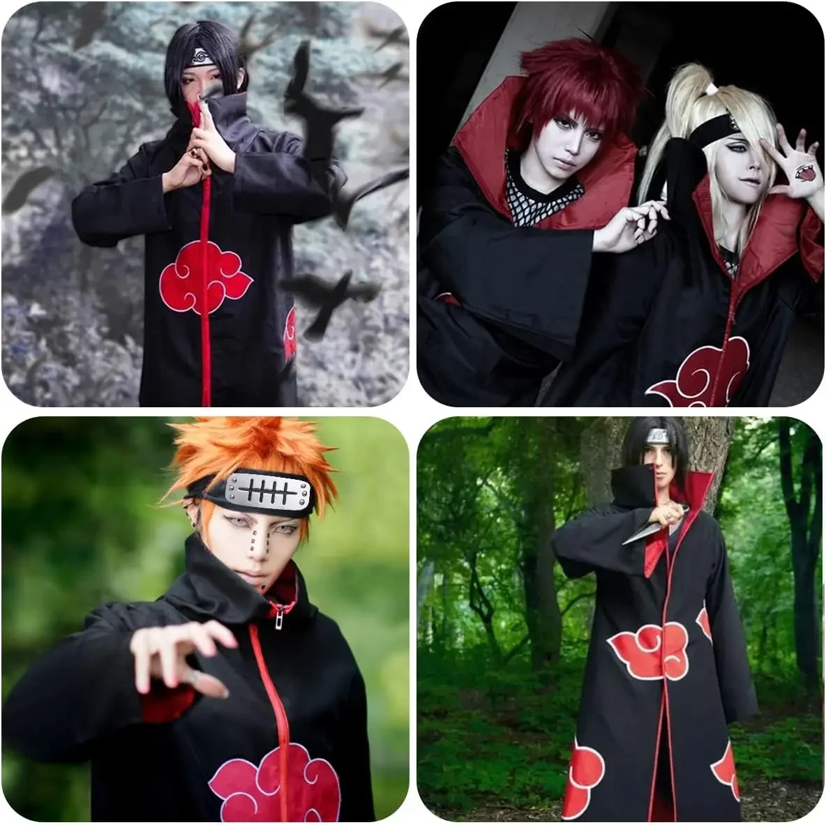 bilibili Akatsuki Cloak Adult Kids Itachi Long Black Robe Capes Halloween Party Cosplay for Anime Naruto Costume with Headband