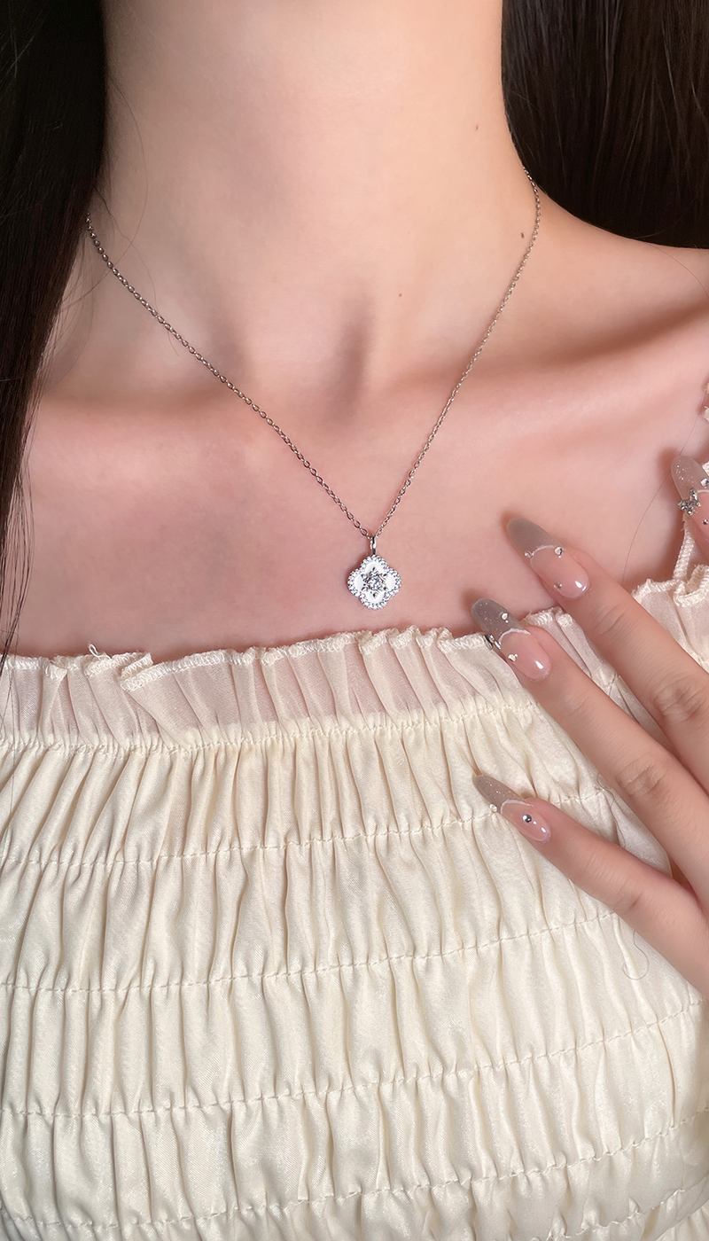 Chic Female Worknecklace Featuring Original Winter Scene Pendant - Sleek Stainless Steel Collar Chain