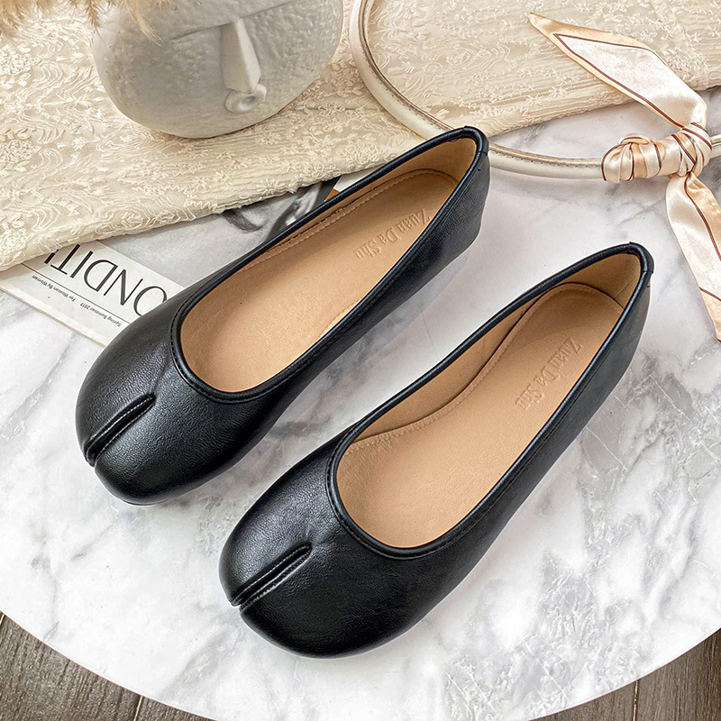 Pig's hoof shoes, cowhide split toe shoes, women's summer flat bottomed shallow mouth single shoes, ballet horse's hoof shoes, Ashige, 