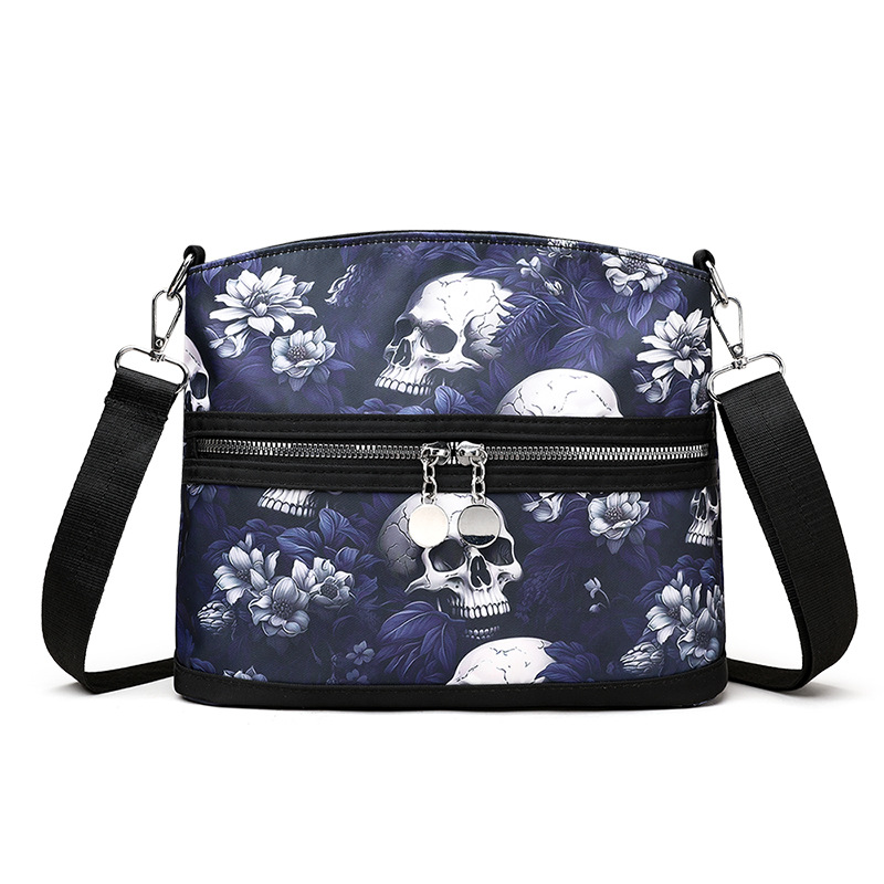 Fashion Shoulder Bags Skull Print Zipper Closure Tote Bags Clutch Purse Messenger Travel Mobile Phone Pouch