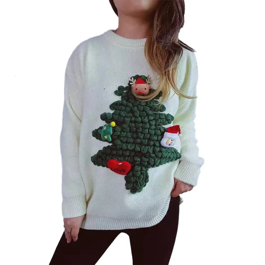 Arrival Autumn/Winter American Style 3D Plucked Christmas Tree Red Sweater Loose Suitable for Womens Year 241113