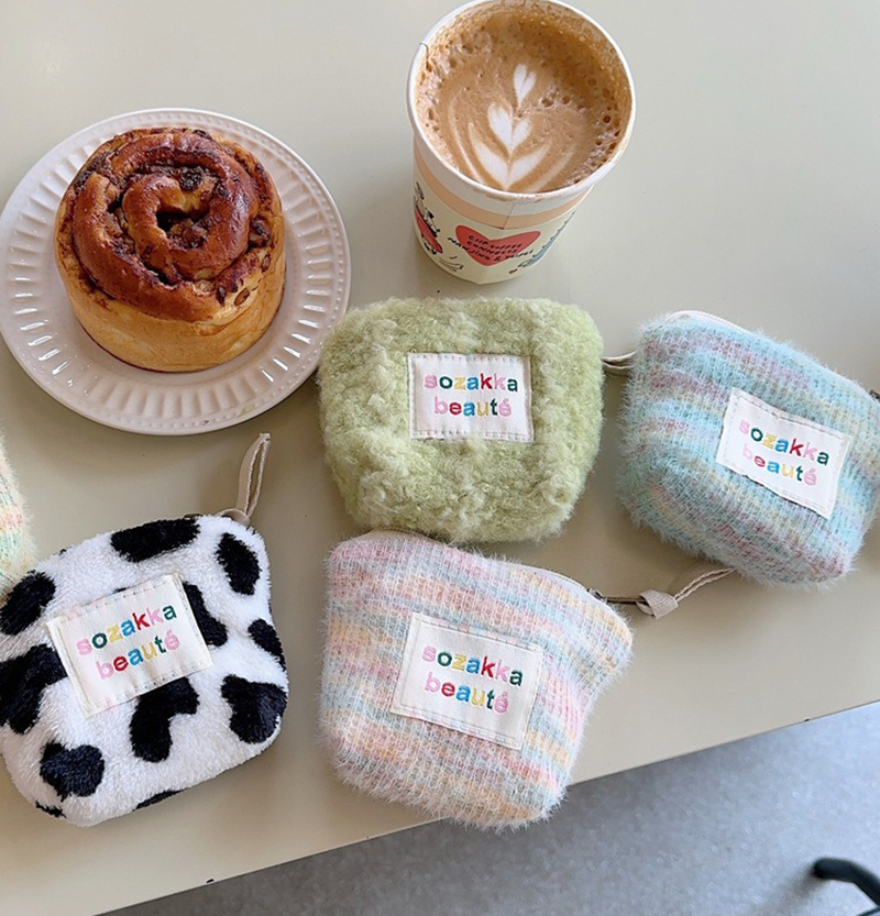 Cosmetic Plush Cute Mini Bsg For Women Travel Lipstick Storage Bag Makeup Kits Handbags Organizer Wallet Key Coin Pouch Clutch smile