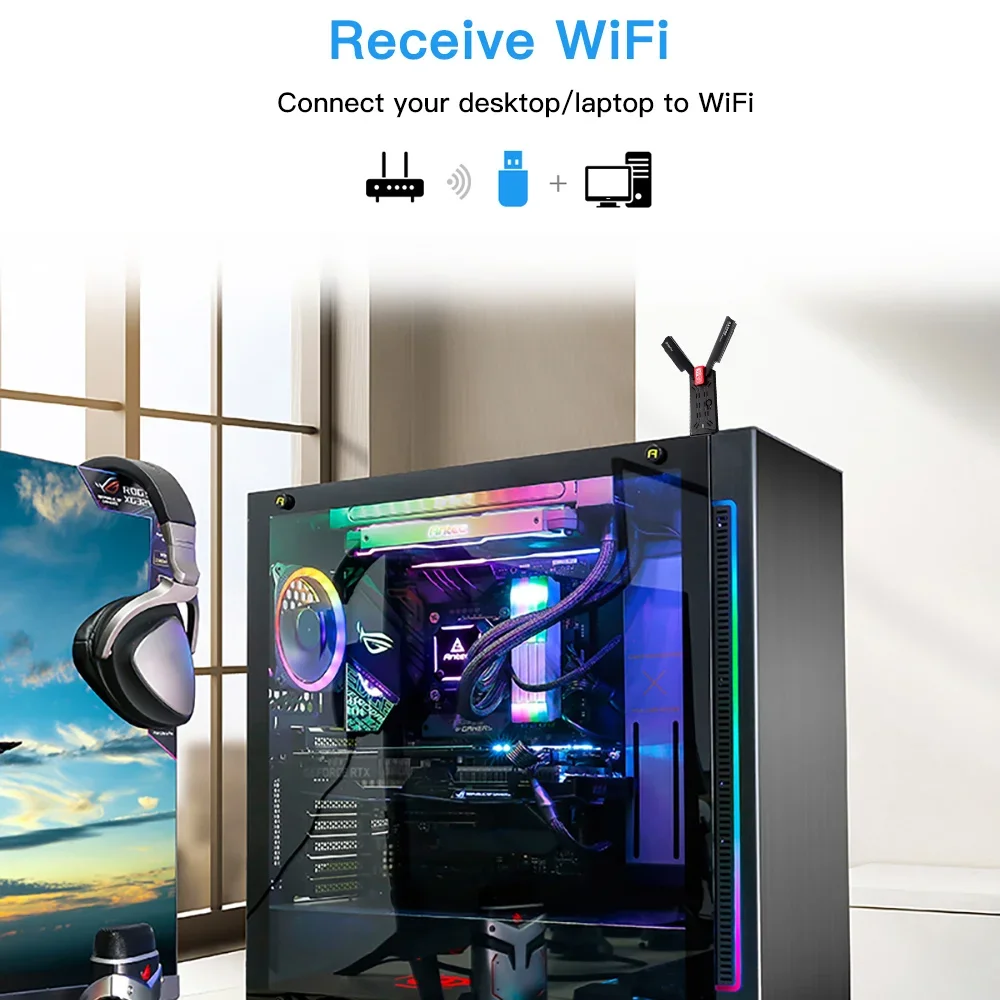 3000mbps wifi 6E Network Card Tri-Band 2.4G/5G/6G Wifi Receiver External Antenna for Windows 10 11 AX3000 USB 3.0 WiFi Adapter