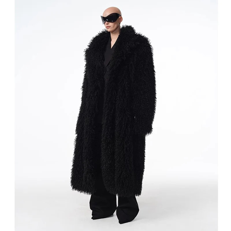 Mens and womens sheepskin coats beach wool coats long fur coats 241112