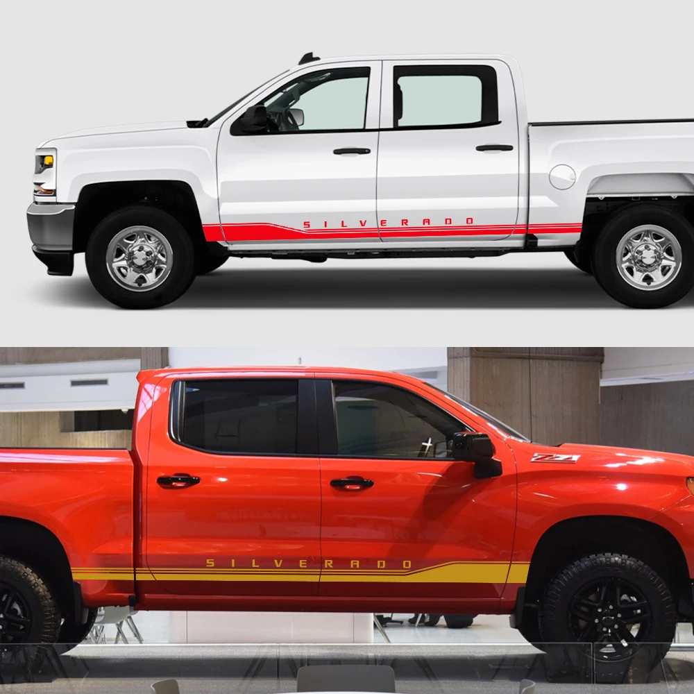 Pickup Stickers Car Door Side Skirt Stripes Decals For Chevrolet Colorado Silverado Vinyl Custom Decor Cover Auto Accessories